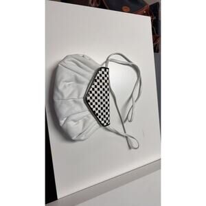 Raviani White Leather Handbag with Checkerboard Accent